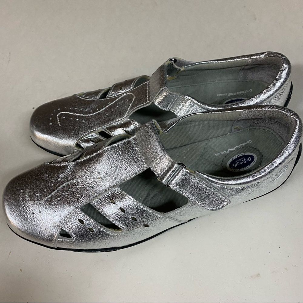 Dr. Scholl's metallic Silver leather Shoes Double Air Pillo Insole Flats 10